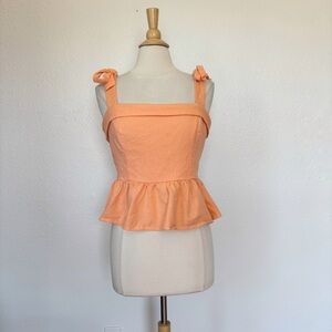 Francesca's Collections Coral Peplum Linen Blend Tank Top